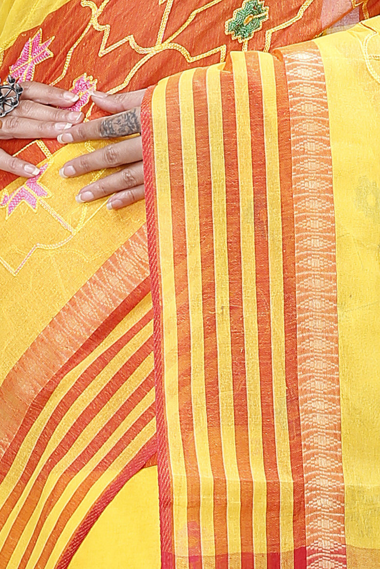 Yellow Pure Cotton Ruby Tant Embroidery (990)